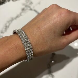 Elastic Faux Diamond Silver Bracelet
